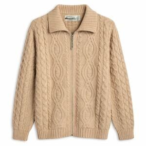Aran Crafts Beige Cable-Knit Zip-Front Sweater